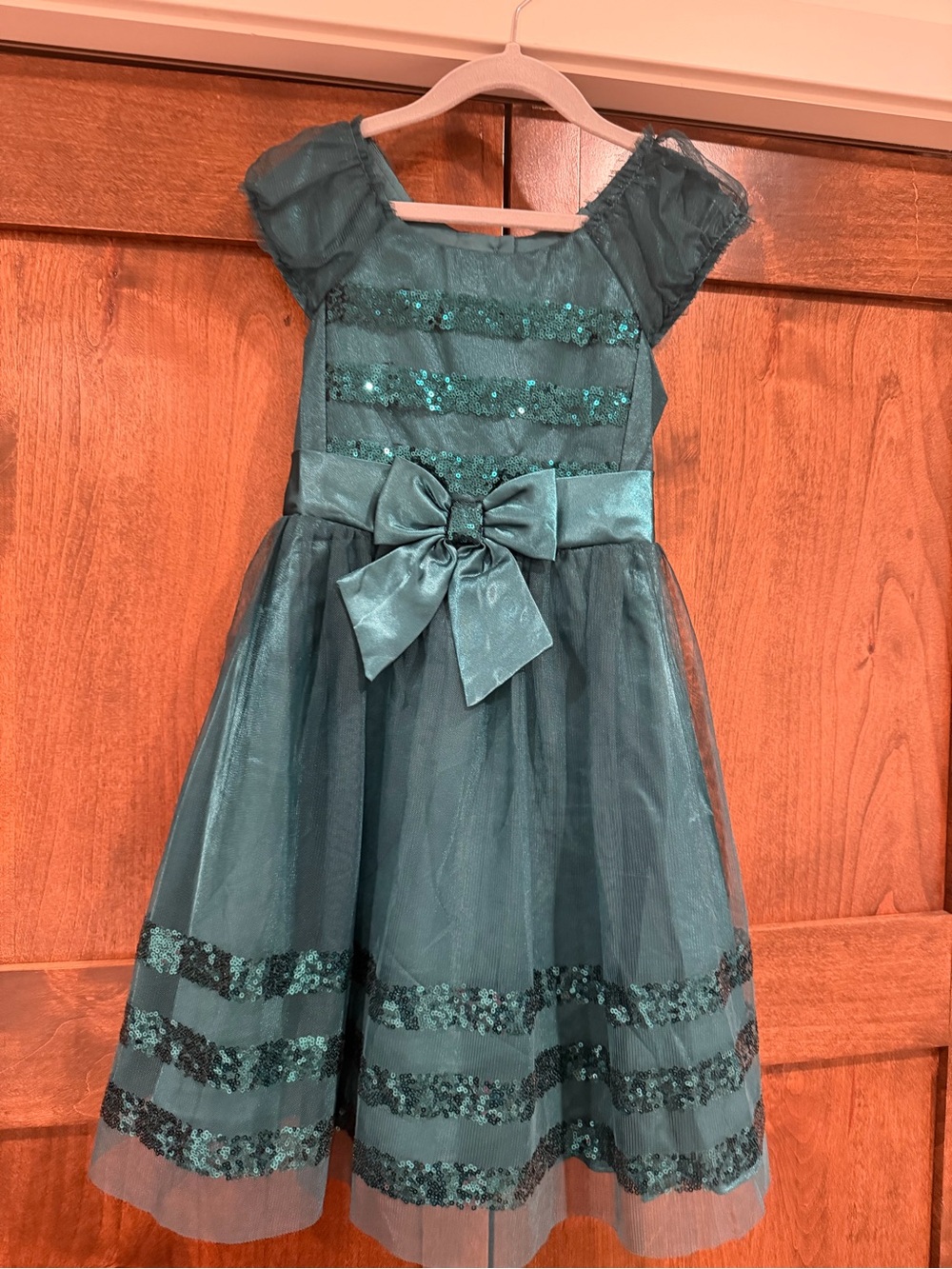 Jona Michelle Teal Sequin Bow Tulle Party Dress for Girls